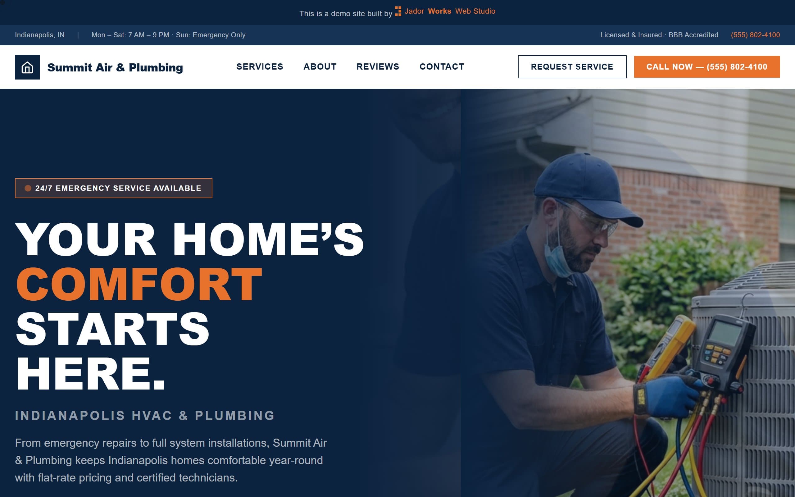 Summit Air & Plumbing demo site — built by JadorWorks Web Studio